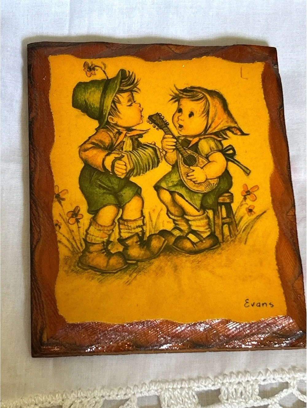 Vintage Evans Wood Plaques with Children Illustrations - Set of 2